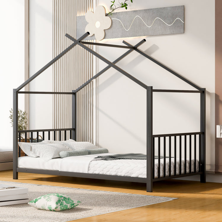Twin Size Metal House Platform Bed, Black