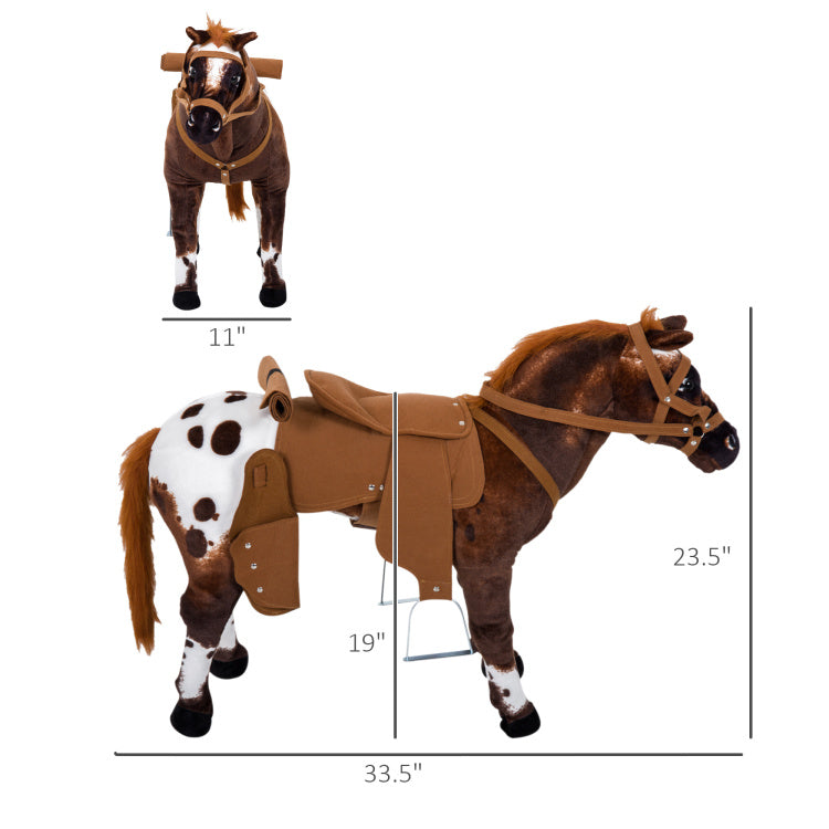 Qaba Sound Making Ride On Horse For Toddlers 3 5, With Neighing And Galloping Sound, Stuffed Animal Horse Toy For Kids With Padding, Soft Feel, Brown