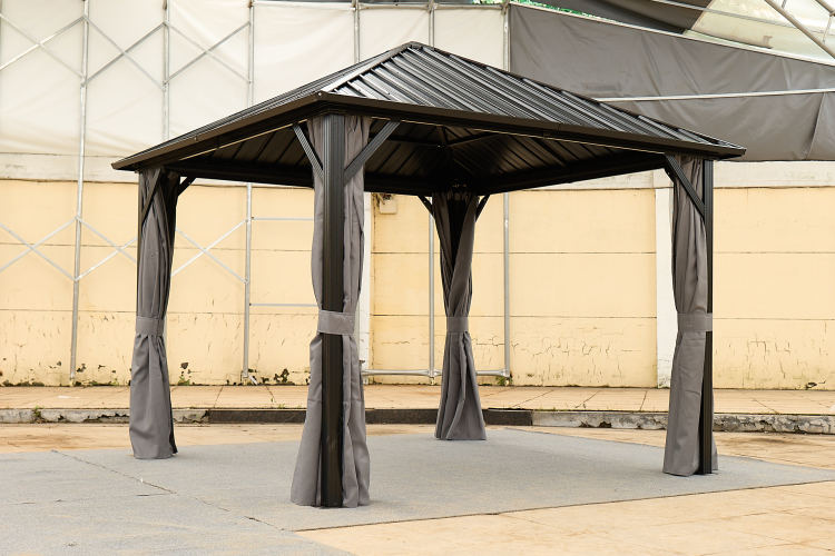 10*10Ft Patic Gazebo,Aluminum Gazebo With Steel Canopy,Outdoor Permanent Hardtop Gazebo Canopy For Patio, Garden, Backyard