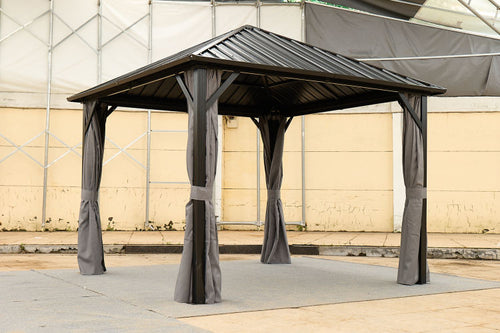 10*10Ft Patic Gazebo,Aluminum Gazebo With Steel Canopy,Outdoor Permanent Hardtop Gazebo Canopy For Patio, Garden, Backyard