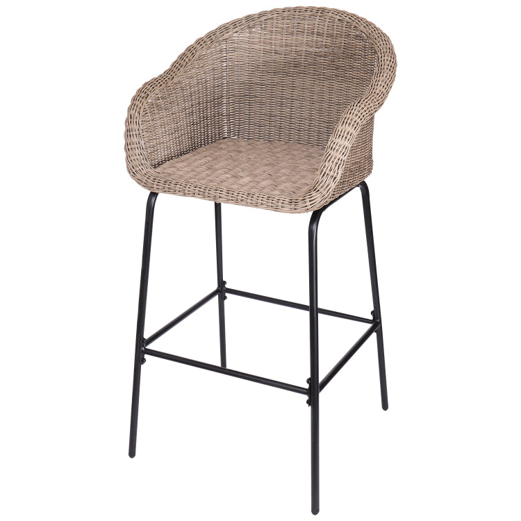 Ladd Outdoor Metal Wicker Barstool, Light Brown Faux Wicker, Set Of 2