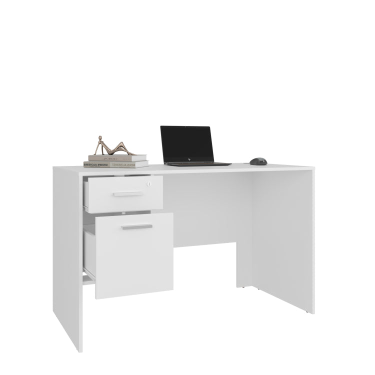 Mellier Modern Office Desk With Two Drawers And Side Storage, Compact Computer Workstation For Home Office Or Study Room, White