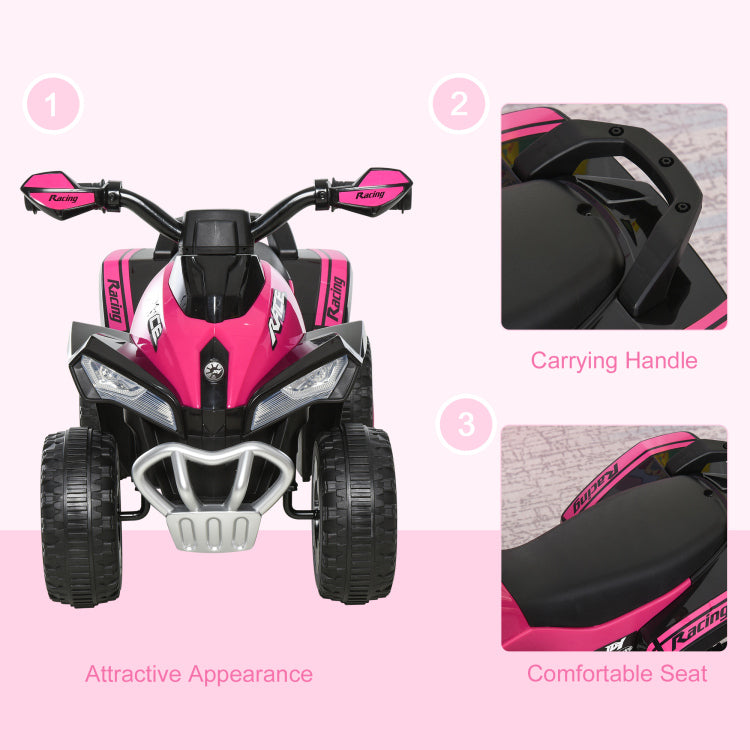 Aosom No Power Kids Ride On Push Car, Ride Racer, Foot To Floor Sliding Car, Walking Atv Toy With Music, Lights, For 1.5 3 Years Old, Pink