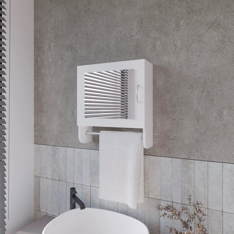 White Medicine Cabinet With Towel Bar And Included Mirror
