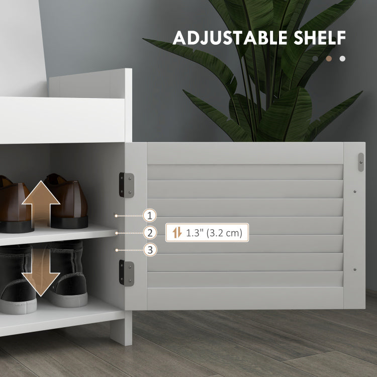 Homcom Shoe Bench, Entryway Bench With Shoe Storage, Cushion, Hidden Compartments, Adjustable Shelves And Shutter Doors, 35.4" Shoe Organizer For Entryway, Hallway, Holds Up To 352 Lbs., White