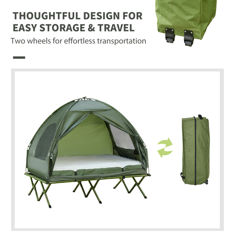 Outsunny 2 Person Foldable Camping Cot With Tent, Bedspread And Thick Air Mattress, 4 In 1 Elevated Camping Bed Tent For Outdoor Hiking, Picnic, Travel