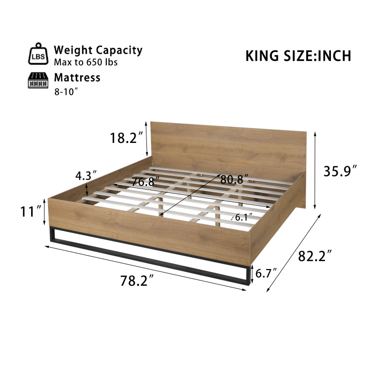 Engineered Wood Bed Frame King Size,Natural & Black Color
