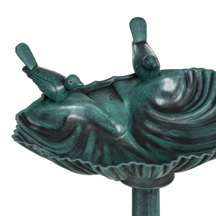 Outsunny 32" Antique Bird Bath With Pedestal Flower Planter Base, Vintage Style Decorative Birdbath, Bird Feeder Bowl & Planter Decoration Yard Statue, Verdigris