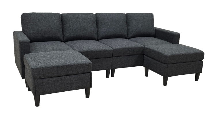 Linen Upholstered Modular Sectional With 2 Ottomans