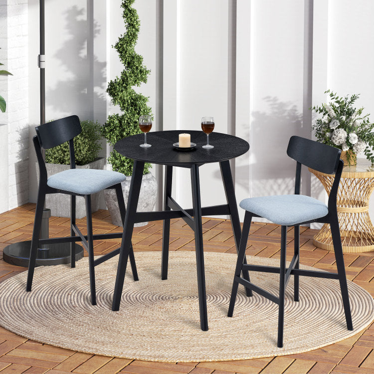 Wooden Bar Chairs Set Of 2, Modern Soft Upholstered Kitchen Island Chairs, Counter Height Stool With Backrest,Wooden Frame Chairs With Footrest For Pub,Living Room,Restaurant,Black