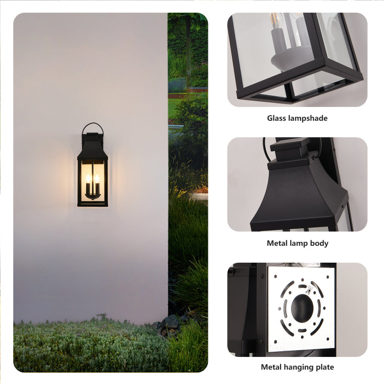 20'' Outdoor Wall Light, Porch Light Outdoor Wall Sconce Lantern, 2 Light Modern Black Exterior Lighting Fixture Wall Mount, Outside Light For House Garage, 1 Pack