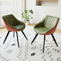 A Set Of 2 Dining Chairs, Medieval Modern Kitchen Dining Chair, Pu Decorative Chairs With Black Metal Legs, Suitable For Home&Kitchen Green And Orange