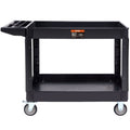 Utility Service Cart, 2 Shelf 550Lbs Heavy Duty Plastic Rolling Utility Cart With 360 Swivel Wheels 2 With Brakes , Large Lipped Shelf, Ergonomic Storage Handle For Warehouse Garage Cleaning