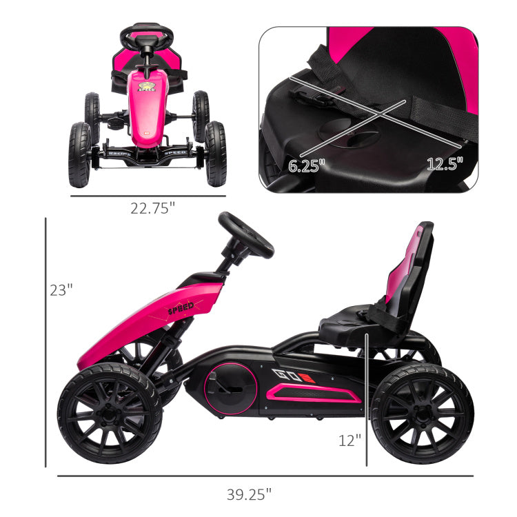 Aosom Kids Pedal Go Kart, Outdoor Ride On Toys With Swing Axle, Adjustable Seat, Handbrake, 4 Shock Absorbing Wheels, Gift For Boys And Girls Aged 3 8 Years Old, Pink