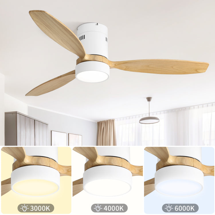 Same As W882P244711 52 Inch Flush Mount Dc 3 Solid Wood Fan Blade Noiseless Reversible Motor Remote Control With Light