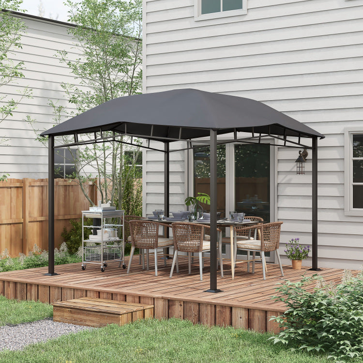 Outsunny 10' X 10' Soft Top Patio Gazebo Outdoor Canopy With Unique Geometric Design Roof, All Weather Steel Frame, Gray