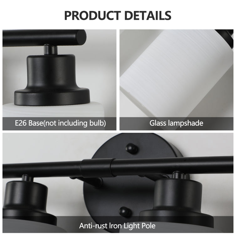 24" Modern 4 Light Vanity Bathroom Mirror Light, Frosted White Glass With Black Iron Frame, Contemporary Wall Sconce For Bedroom, Bathroom, And Dressing Room Bulb Not Included