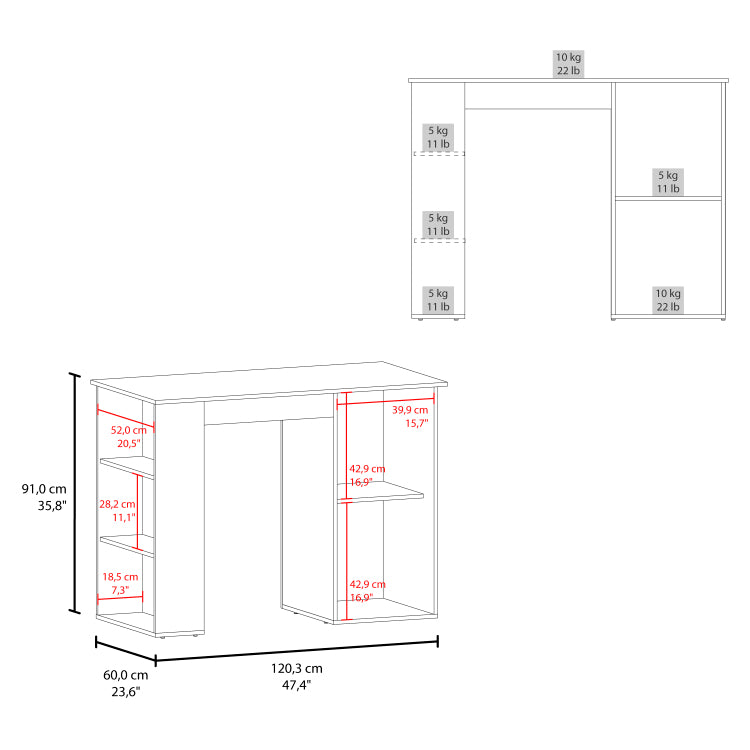 Allen 47" Wide Kitchen Island One Cabinet And Five Shelves, Bar Table, Dinning Table. Pub Table White Natural Oak