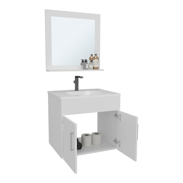 Blake Bathroom Mirror Cabinet With Two Interior Shelves, Wall Mounted Storage White