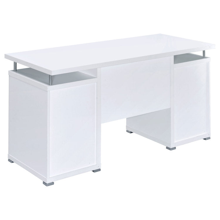 Rochelle White Computer Desk With 2 Drawers And Cabinet