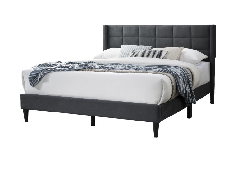 Elegant Modern Charcoal Brushed Linen 1Pc Queen Size Bed Upholstered Box Design Headboard Bedframe