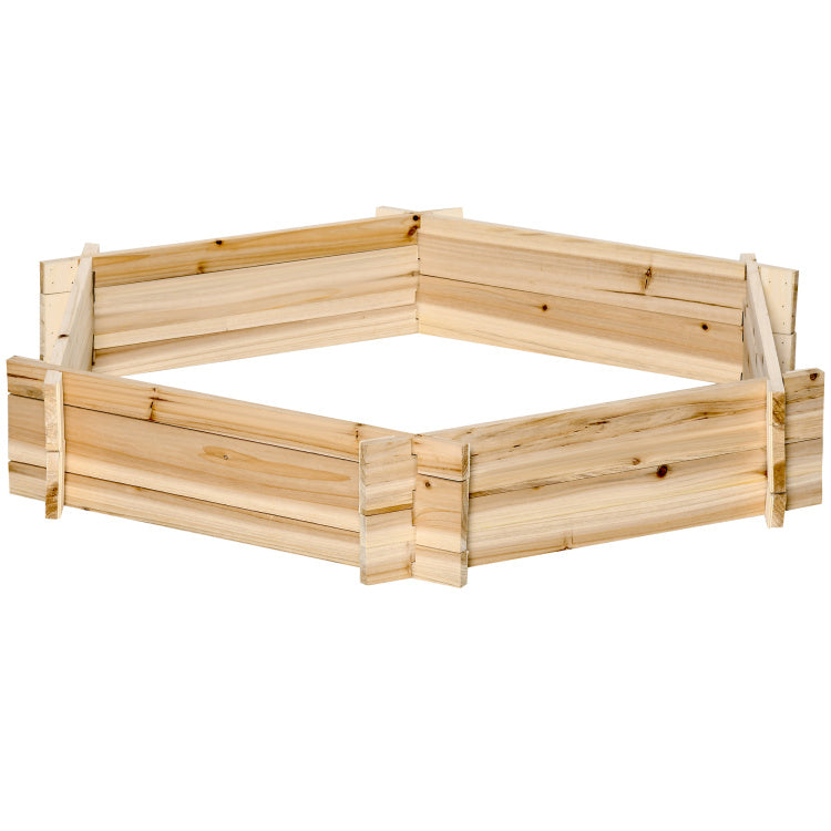 Outsunny Wooden Raised Garden Bed, Hexagon Screwless Planters For Outdoor Plants, Vegetables, Flowers, Herbs, 39" X 36" X 6", Natural Wood