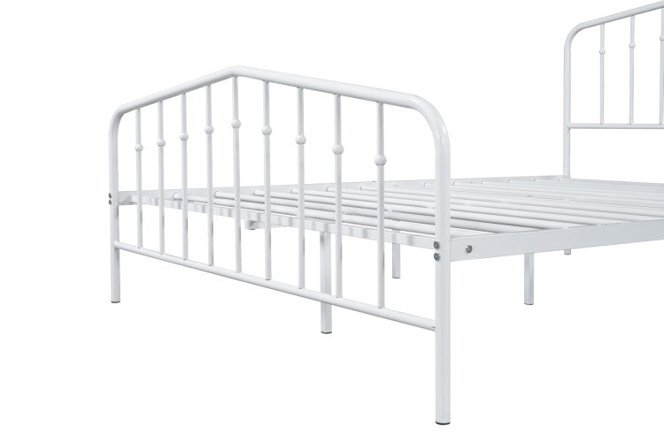 Contemporary Style Full Size Metal Bed Mattress Ready With Full Metal Structure White Finish