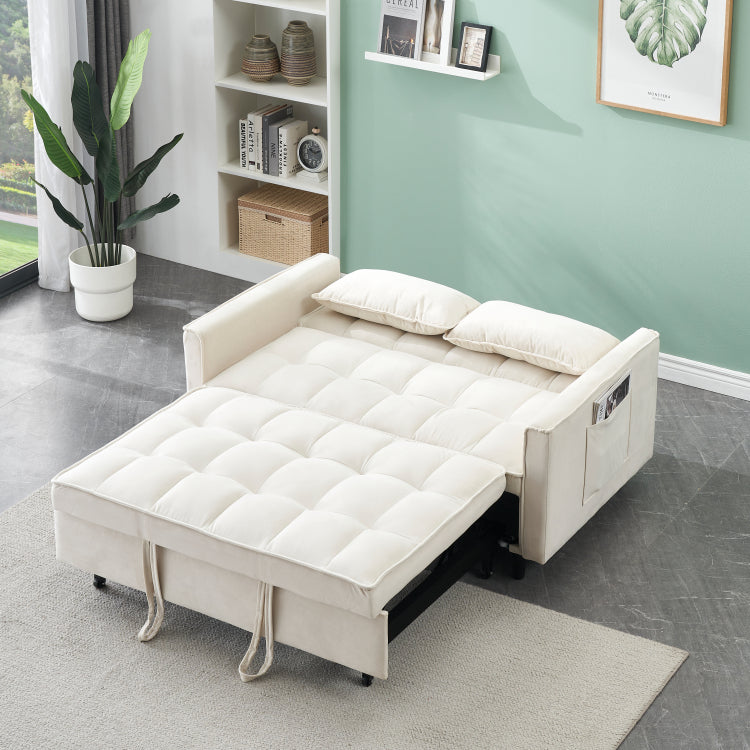 Modern Velvet Sofa, Sofa Pull Out Bed, Small Beautiful Seat Casual Sofa With Back, With Pillow, Pockets, Living Room Furniture, 3 In 1 Convertible Sleep Sofa Bed