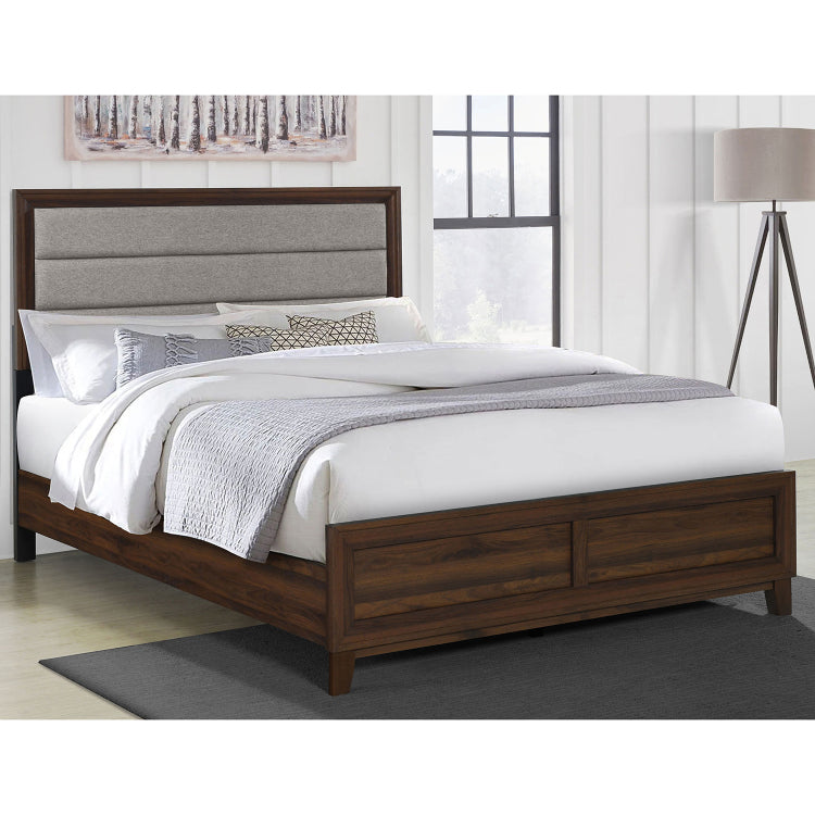 Anza Walnut Upholstered Queen Bed
