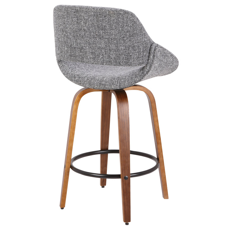Mid Century Modern Counter Stool In Walnut And Grey Noise Fabric