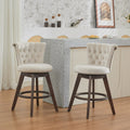 26" Counter Height Bar Stools Set Of 2, 360 Swivel Stools With Back & Hand Tufted Button Trimmed Edges, Upholstered Velvet Kitchen Counter Stools On Wood Legs,Beige,Sw1868Bg