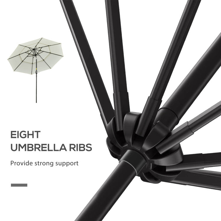 Outsunny 9Ft 3 Tiers Patio Umbrella Outdoor Market Umbrella With Crank, Push Button Tilt For Deck, Backyard And Lawn, Beige