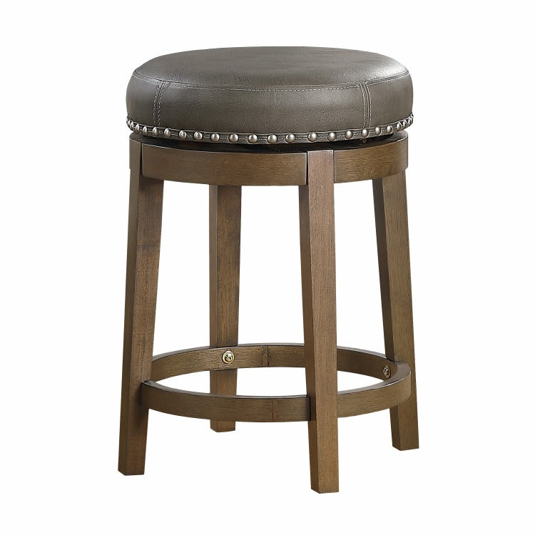 Bara 25 Inch Swivel Counter Stool Gray Round Faux Leather, Brown, Set Of 2