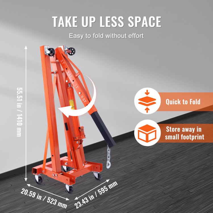 Hydraulic Engine Hoist With Lever, 2 Ton 4400 Lbs Heavy Duty Cherry Picker Shop Crane, Foldable Engine Crane And Engine Hoist Leveler For Auto Repair, Motors, Weights Lifting, Loading