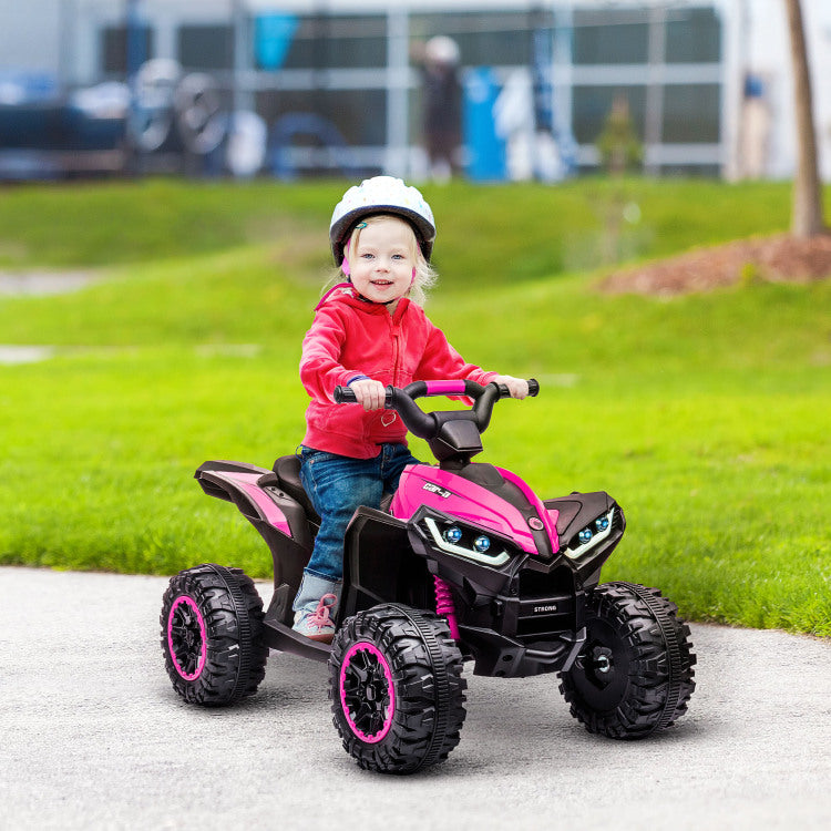 Aosom 12V Kids Atv Quad Car With Forward & Backward Function, Four Wheeler For Kids With Wear Resistant Wheels, Music, Electric Ride On Atv For Toddlers Ages 3 5 Years Old, Pink