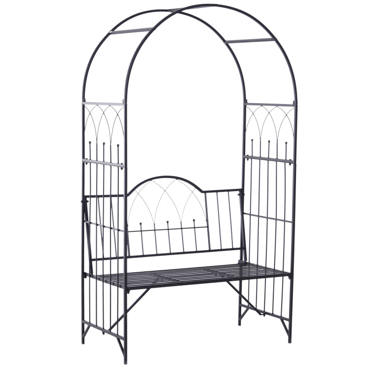 Outsunny Metal Trellis Arbor Arch For Climbing Plants With Garden Bench, Grow Grapes & Vines, Patio Decor & 2 Person Outdoor Interlacing Decorative Seating With Tips, 484 Lbs. Weight Capacity, Black