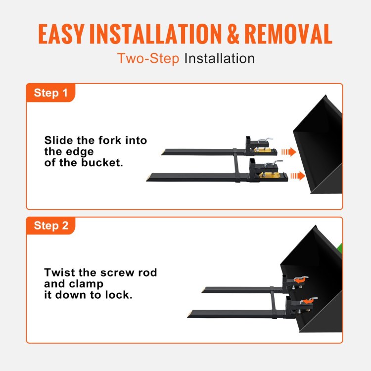Pallet Forks, 4000 Lbs Clamp On Pallet Forks, 60" Total Length Heavy Duty Pallet Forks With Adjustable Stabilizer Bar, Tractor Bucket Forks For Tractor Attachments, Skid Steer, Loader Bucket