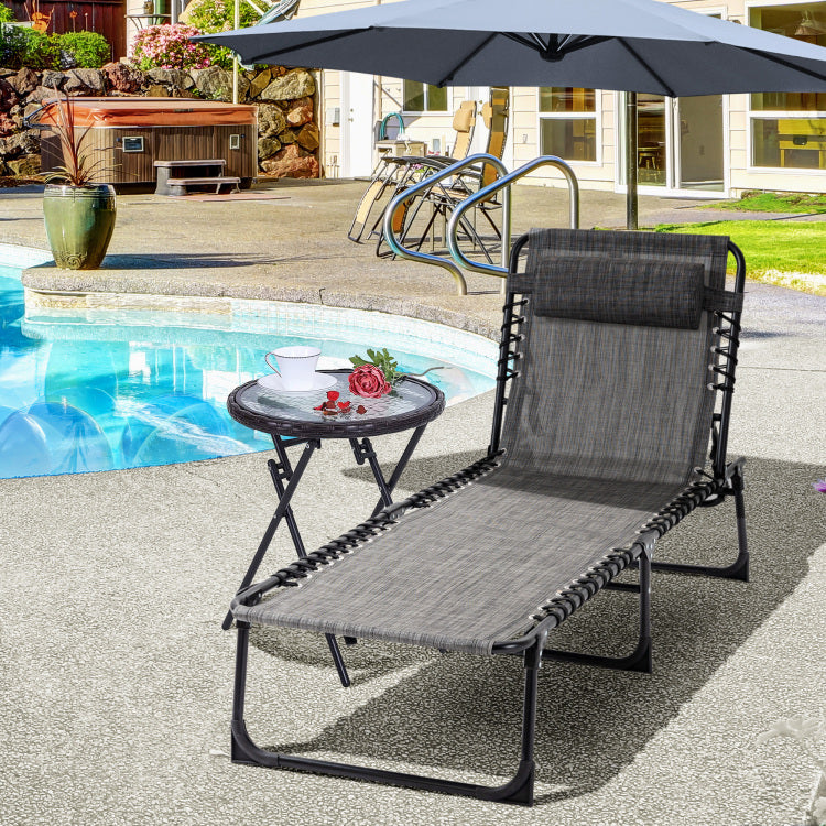 Outsunny Reclining Chaise Lounge Chair, Portable Sun Lounger, Folding Camping Cot, With Adjustable Backrest And Removable Pillow, For Patio, Garden, Beach, Grey
