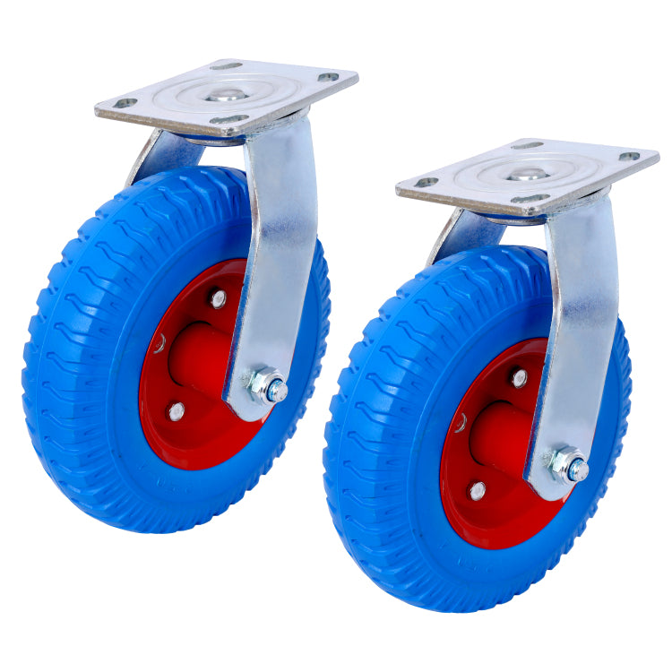 4Pcs 8In Caster Flat Free 2Pcs Swivel 2Pcs Rigid , Caster Wheel, Swivel Plate, Steel Hub With Ball Bearings, 5 8 Inch Bore Centered Axle Blue