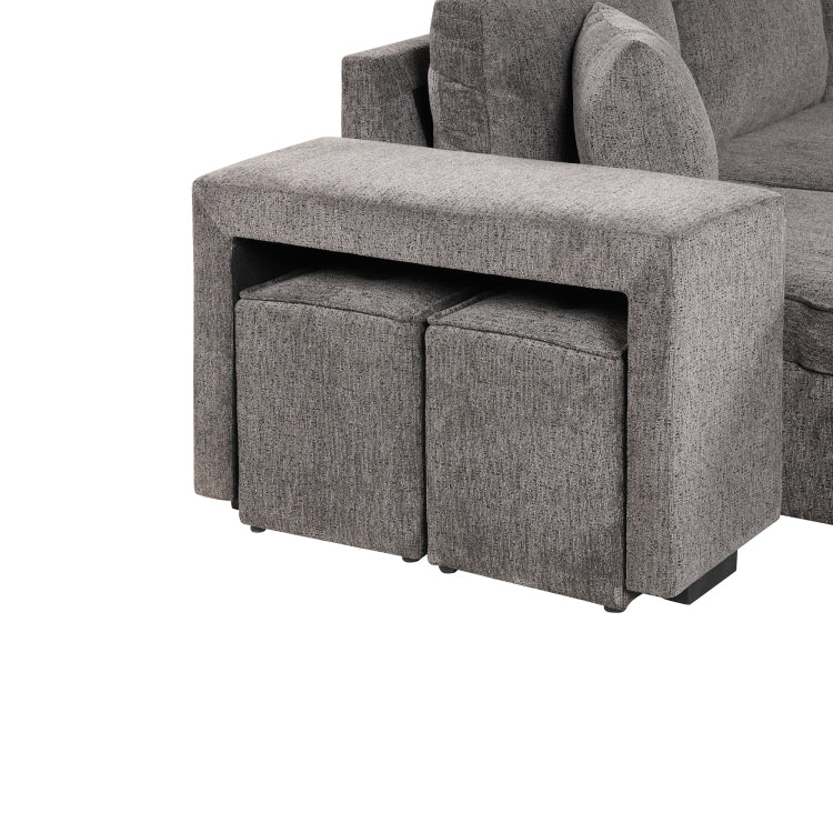 104.5" Modern L Shape 3 Seat Reversible Sectional Couch, Pull Out Sleeper Sofa With Storage Chaise And 2 Stools For Living Room Furniture Set,Knox Charcoal Old Sku:Sg000431Aaa