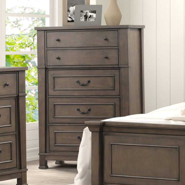 Transitional Style Chest 1Pc French And English Dovetail Drawer Knobs And Hanging Pulls Metal Side Glides Dark Walnut Finish Bedroom Furniture