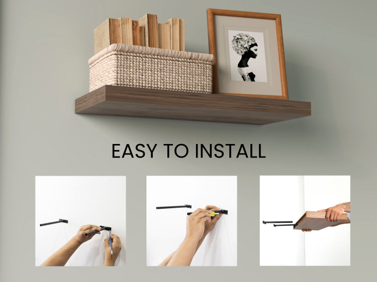 Floating Shelves, Dark Brown, 2 Shelves, 1.50" H