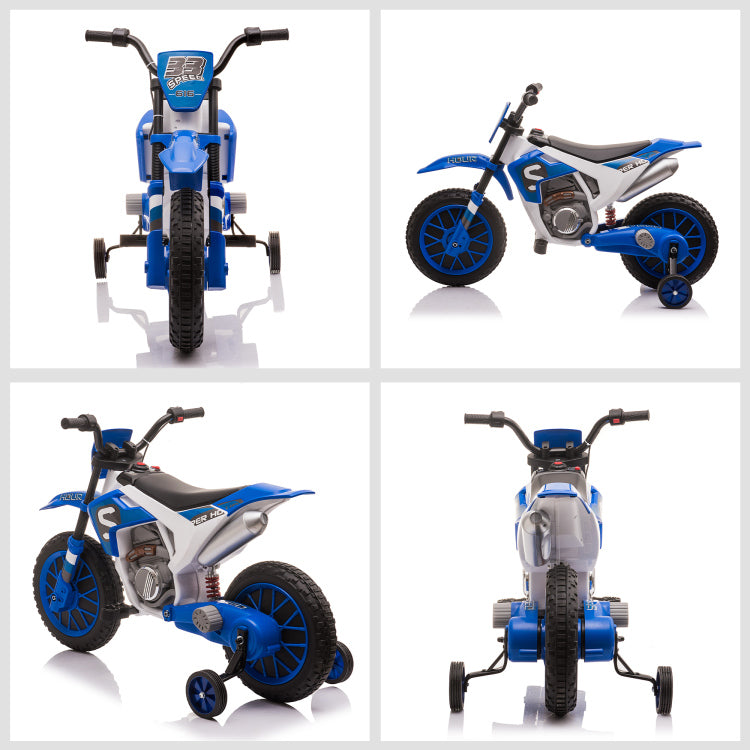 Aosom 12V Kids Motorcycle Dirt Bike Electric Battery Powered Ride On Toy Off Road Street Bike With Charging Battery, Training Wheels Blue