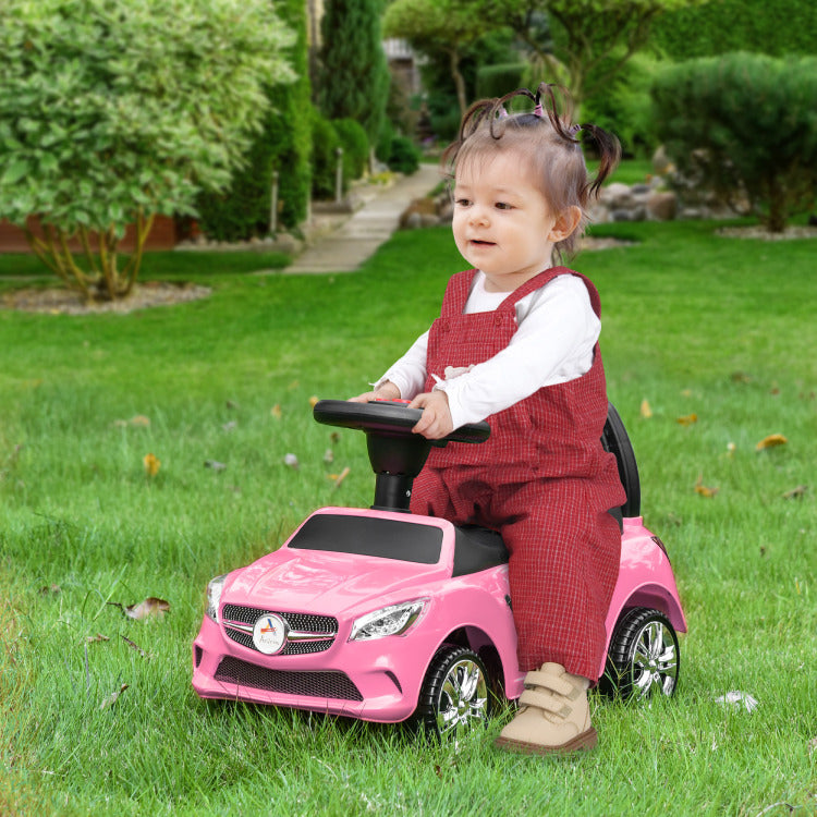 Aosom Kids Ride On Push Car, Foot To Floor Walking Sliding Toy Car For Toddler With Working Horn, Music, Headlights And Storage, Pink