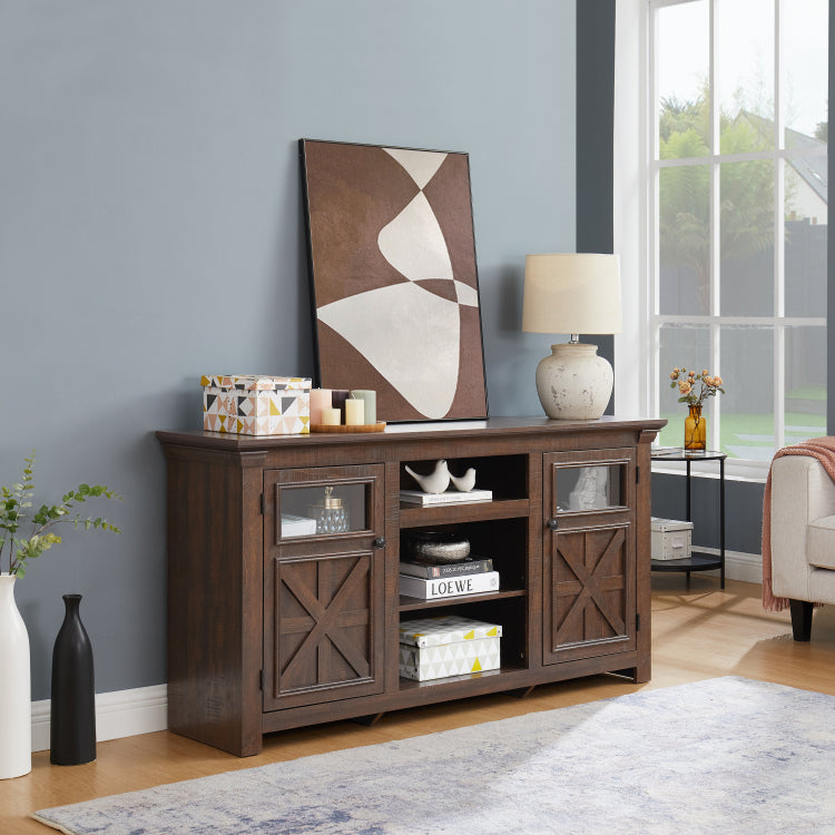 2 Doors Cabinet Farmhouse Cabinet, Farmhouse Tv Stand Barn Design,Modern Farmhouse Tv Media Stand, Large Barn Inspired Home Entertainment Console,Espresso, 60.23"W*15.35"D*31.7"H