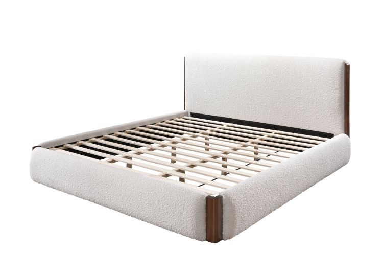Sandro White Boucle & Walnut Finish Ek Bed