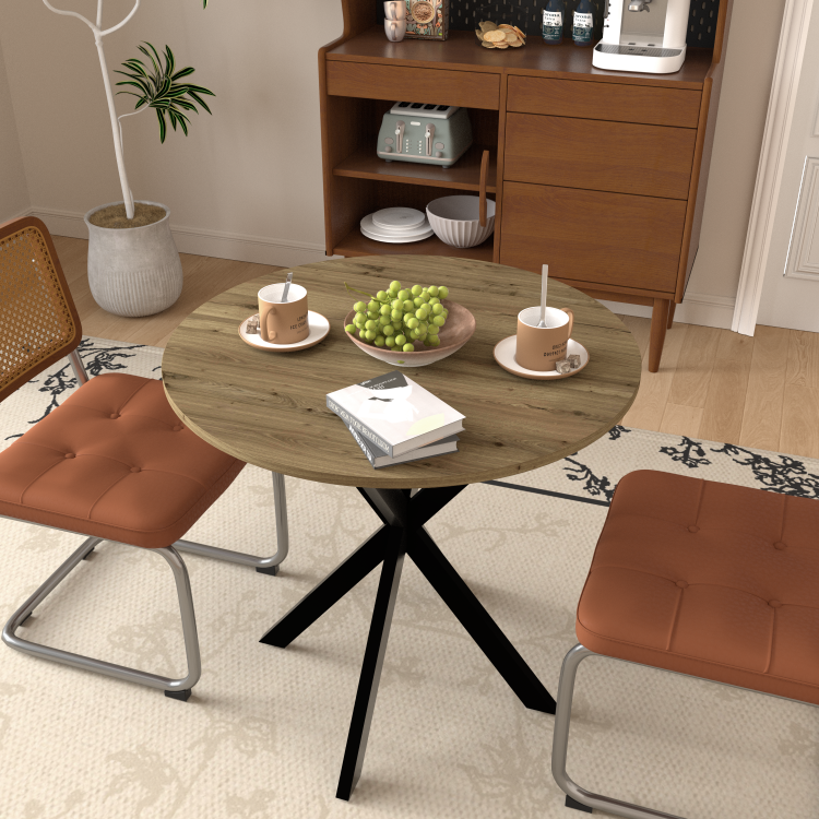 31.5 Inch Round Dining Table, Small Circle Kitchen Table With Metal Black Legs For 2 4 People,Modern Dining Room Table, Brown Only Table