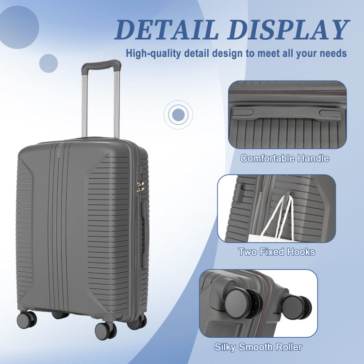 20" 24" 28" 3 Pcs Set In Pp Spinner Wheel Luggage, Carry On Suitcase, Matching Color, Combination Lock Silver Grey