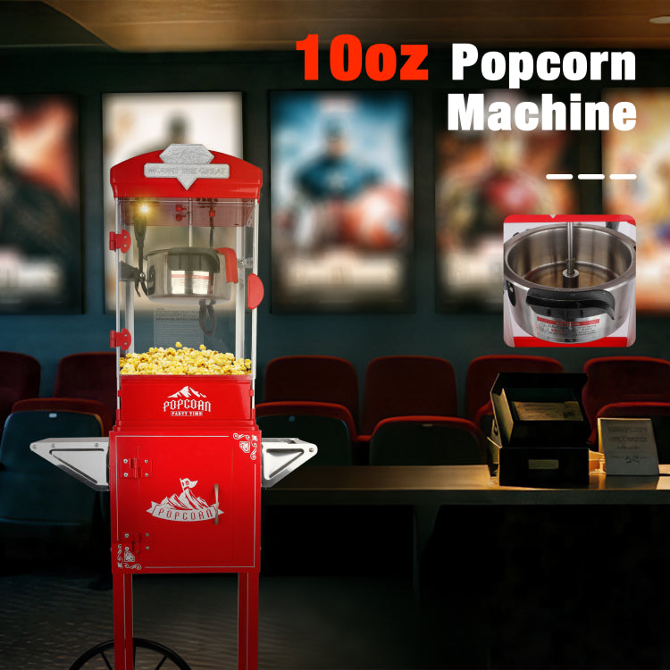 Popcorn Machine With Cart ,Wheels & 10 Oz Kettle Popcorn Maker Measuring 3 Plastic Spoon Home Theater Popcorn Machine Red