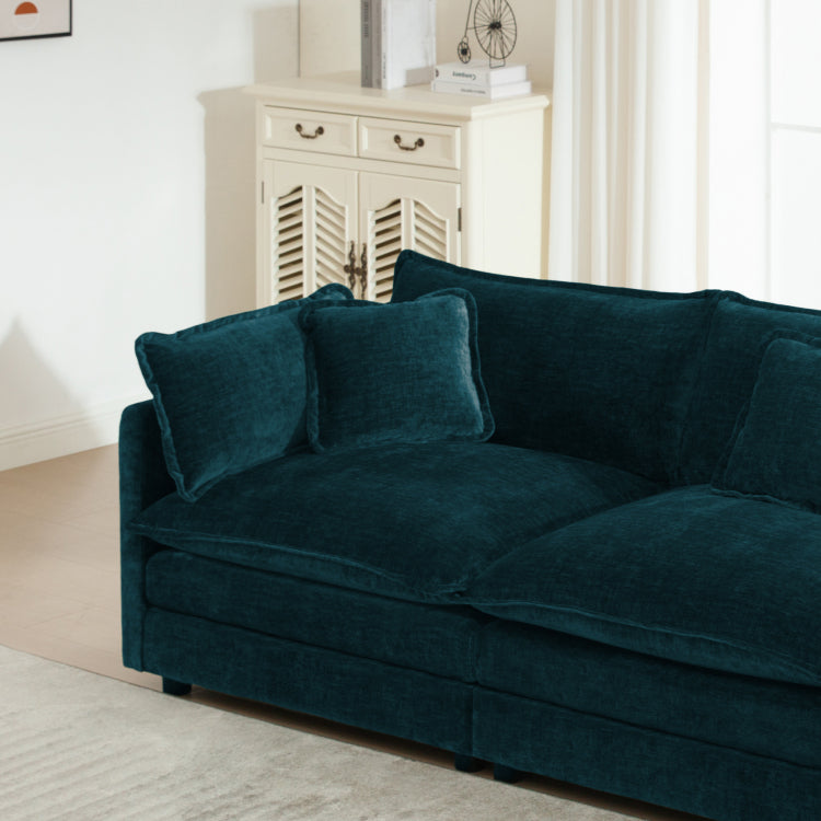 Mid Century Modern Couch 3 Seater Sofa With 2 Armrest Pillows And 3 Toss Pillows, Couch For Living Room Blue Chenille